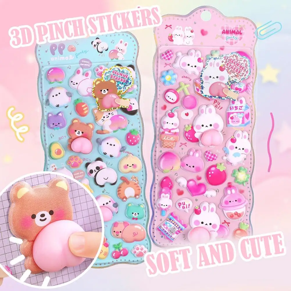 Süße Puff Squishies Bär Hase Aufkleber, Kawaii 3D Bubble Foam dekorative Aufkleber für Handyhülle Notebook Scrapbooks DIY Dekor
