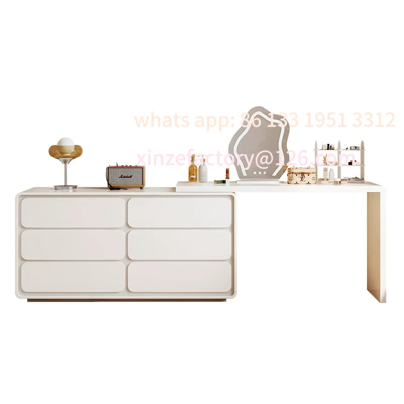 

Customizable Dresser Integrated Cream Wind Bedroom Solid Wood Bedside Six Bucket Cabinet Retractable Corner Makeup Table