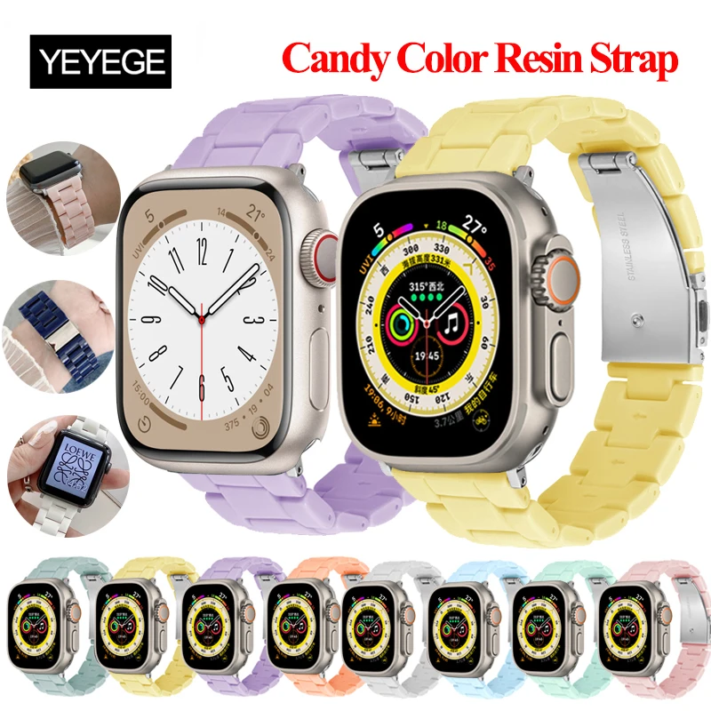 Candy Resin Strap For Apple Watch Band 41mm 45mm 44mm 38mm 42mm 40mm Bracelet Correa For Apple Watch Ultra 2 49mm 9 8 Wristband