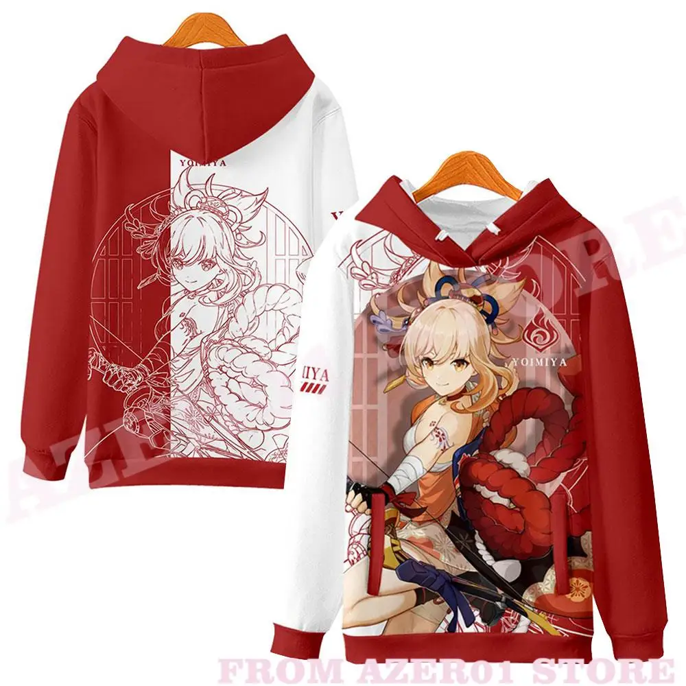 Genshin Impacto Yoimiya 3d Impressão Hoodies Camiseta Apaixonado Homem/Mulher Streetwear Tshirt Zíper Kawaii Harajuku Com Capuz