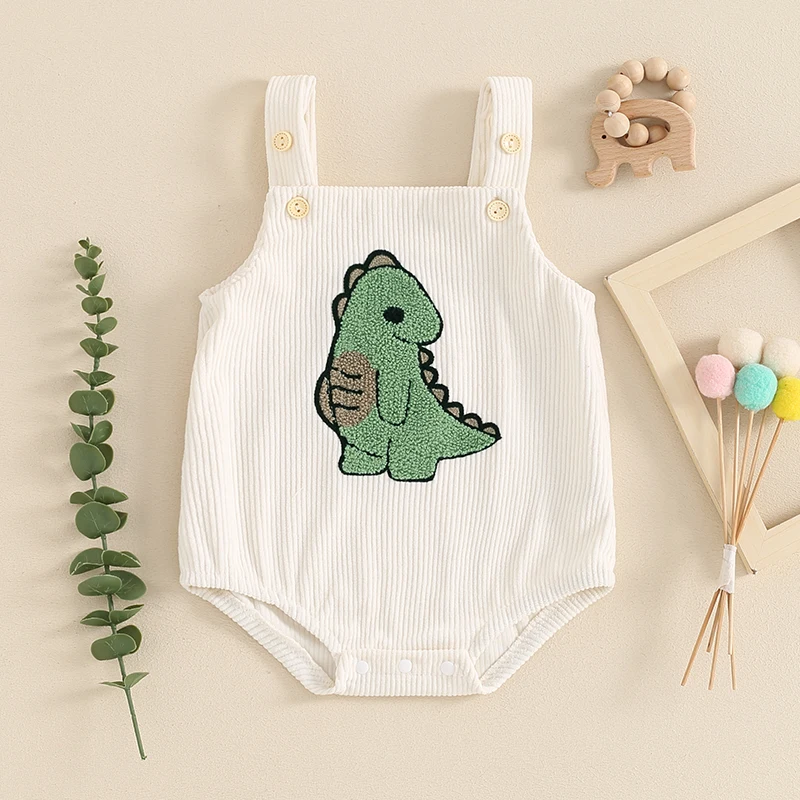 Infant Baby Boys Girls Rompers Jumpsuits For Newborn Playsuits Cotton Sleeveless Dinosaur Embroidery Baby Summer Clothing