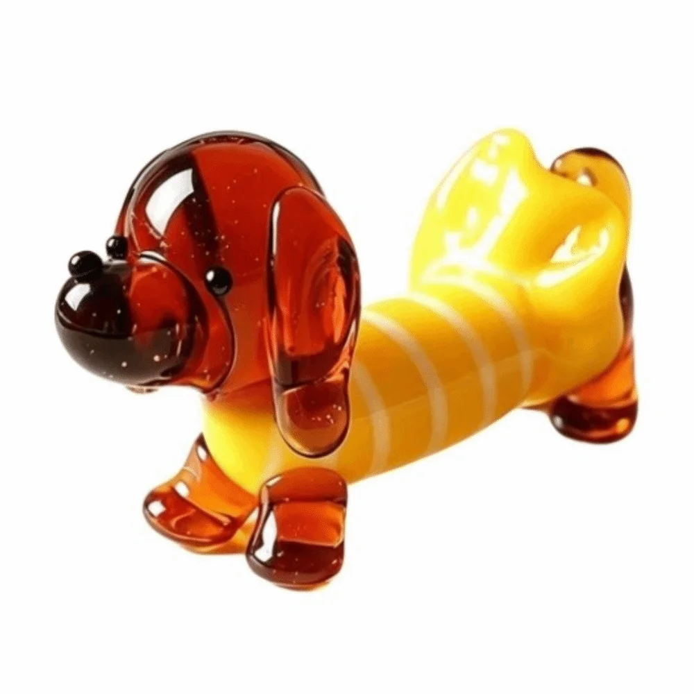 Transparent Glass Dachshund Figurine Handmade Clear Crystal Hand Blown Crystal Dog Miniature Colorful Mini Glass Dog Ornament