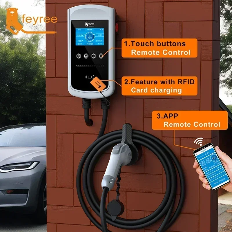 feyree EVSE Wallbox 32A 40A 50A 1Phase EV Charger Type1 Smart APP Control Wall-mounted Charging Station for Electric Vehicle Car