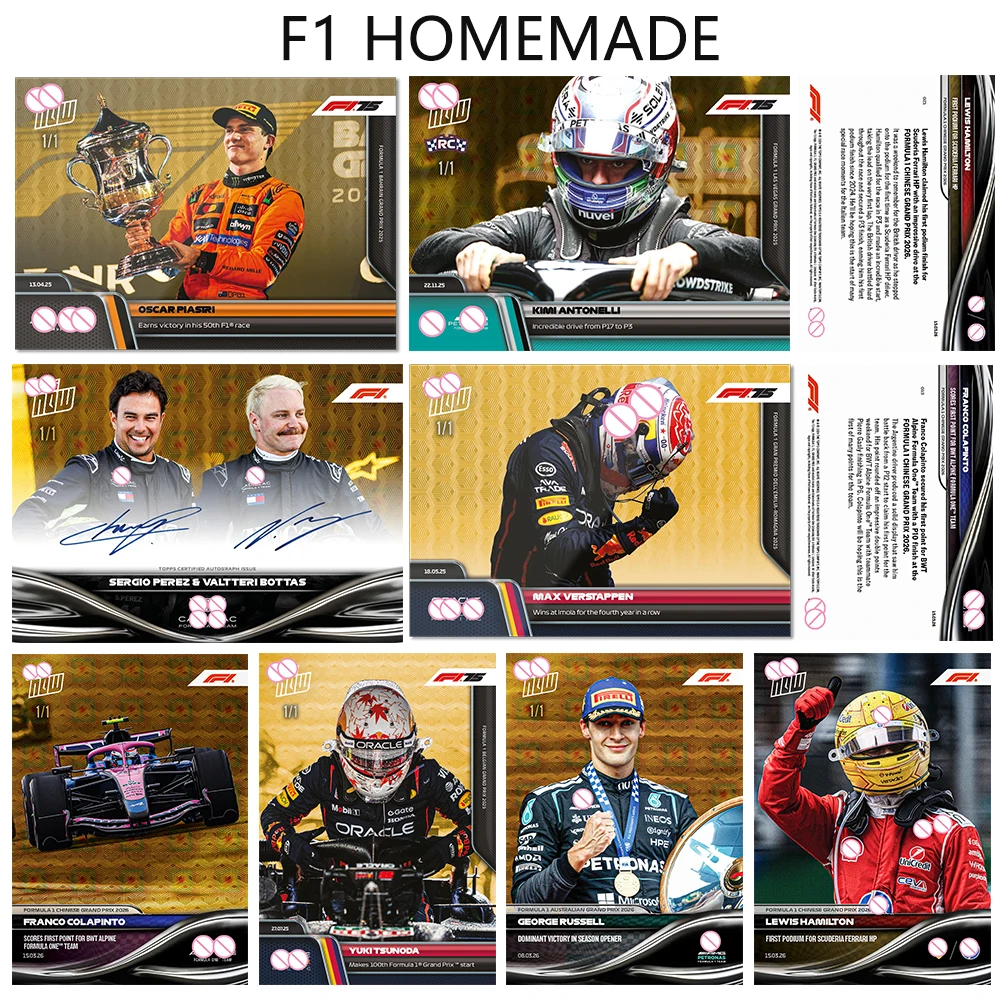 Tarjetas Coleccionables con Láser de Color de Lewis Hamilton, Carlos Sainz, Lía Lawson, George Russell y Verstappen, Hechas a Mano, Regalo Navideño