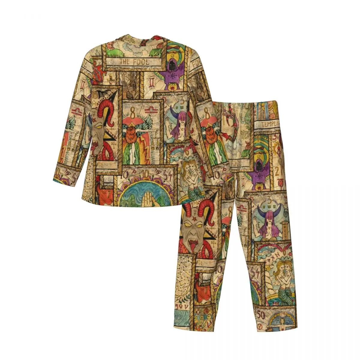 Pyjama Ésotérique Occulte pour Homme, Ensemble de Vêtements de Nuit, à Manches sulf, avec Carte Wicca, pour Automne et Hiver