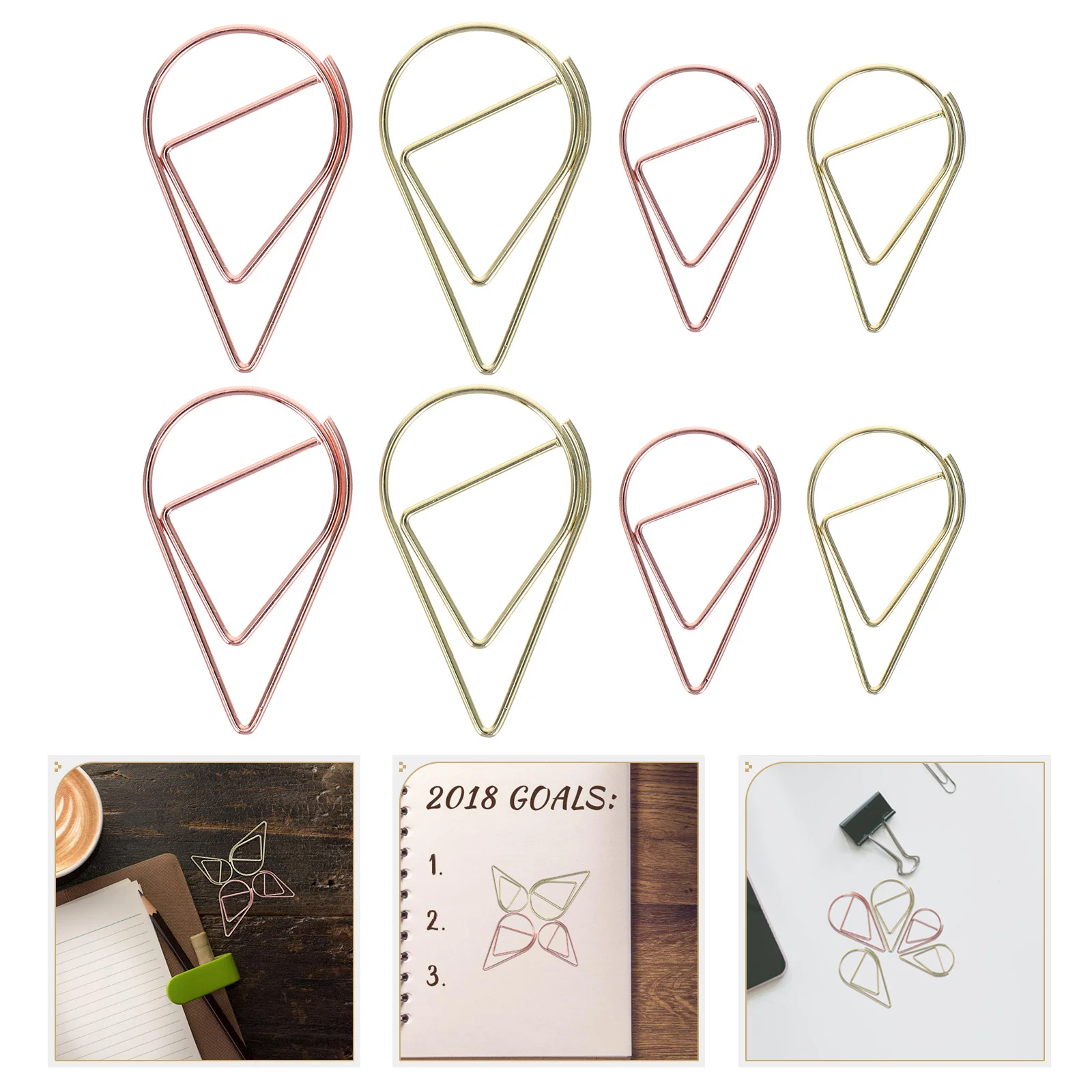 

100Pcs Drop-Shaped Steel Paper Clips Stylish File Fixing Clips for Planner Decorative Stationery Home Office Organization