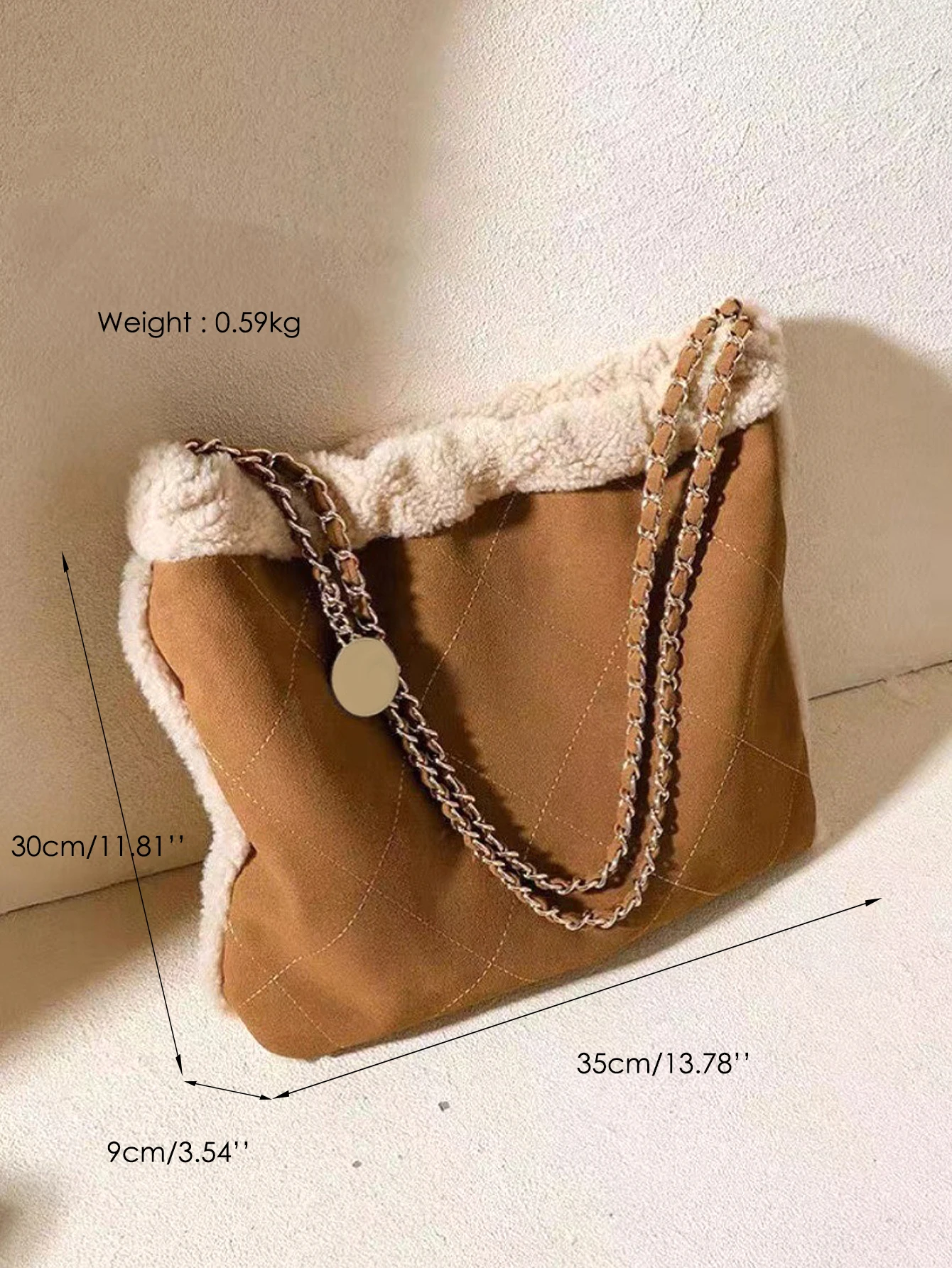 الشتاء المرأة أزياء كبيرة حقيبة كتف عادية فو أفخم مبطن Argyle الموضوع سلسلة حزام حقيبة يد التنقل السفر #5