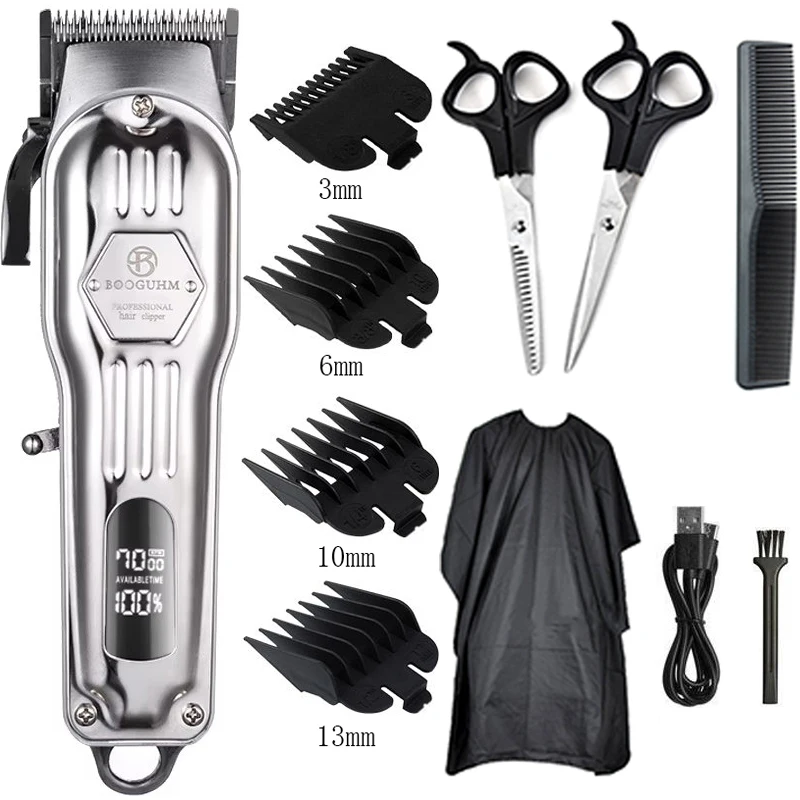 

Professional Men's Electric Hair Clipper USB Rechargeable Carved Shaver Hair Trimmers LCD Display Cordless Metal Hair Trimmers