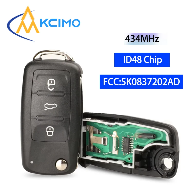 

Kcimo дистанционный ключ от машины для VW Golf Tiguan Polo Passat CC SEAT Skoda Mk6 Octavia Jetta Beetle 434 МГц ID48 чип 5K0837202AD/202Q