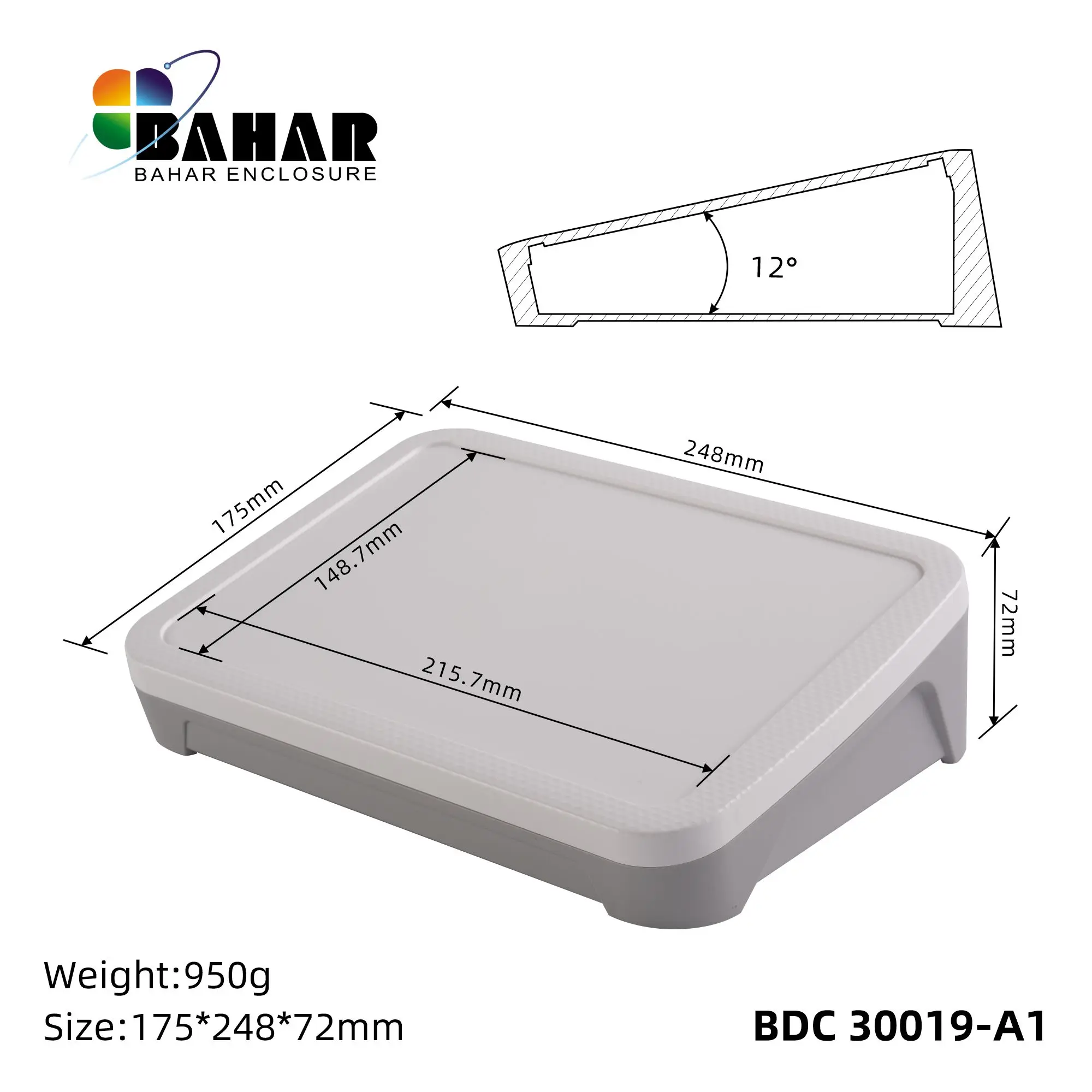 MODEL BDC 30019 Bahar Enclosure ABS Plastic Housing Desk-top shell Wire Junction Box Instrument Case