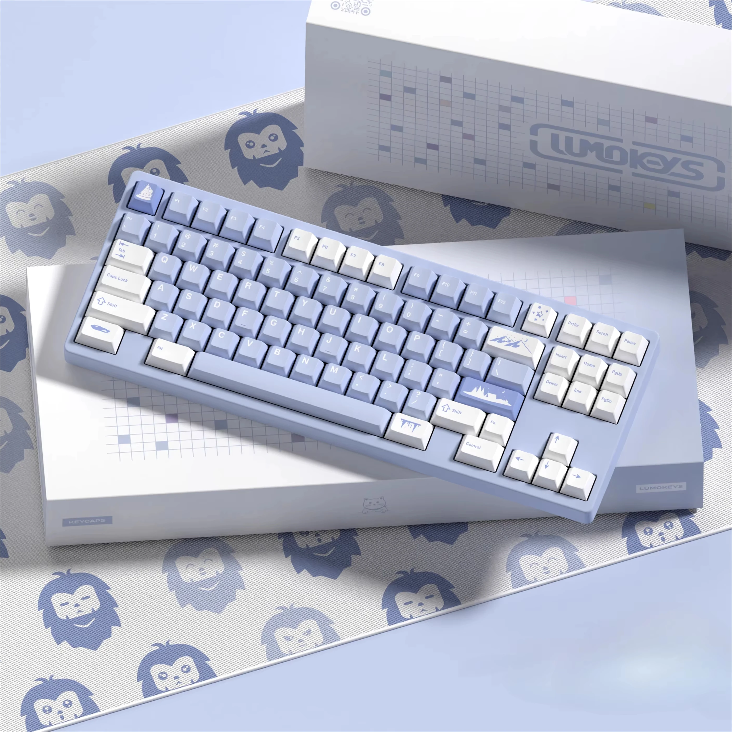 Blue White Winter Theme Keycaps Set PBT Cherry Profile 186 Custom Original Handmade Keycaps for Mechanical Keyboard Accessories