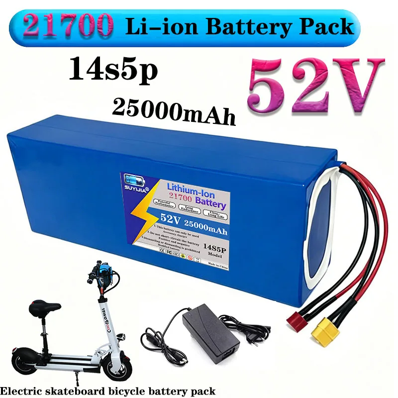

14S5P 52V Electric Bike Battery 25000mAh 21700 Lithium Ion Battery 250W-1000W Electric Scooter Battery with 30A BMS
