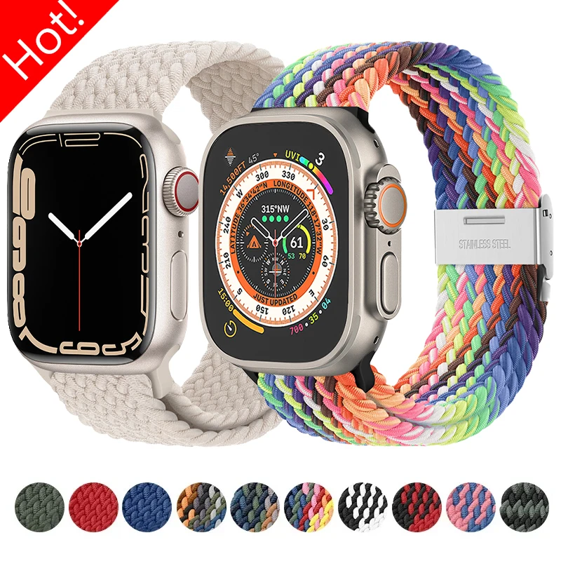 Nylon Elastic Braided Strap for Apple Watch Band Ultra 2 49mm 46mm 45mm 41mm 40 44mm 42mm Loop Bracelet Iwatch 10 9 8 7 6 SE 5 4