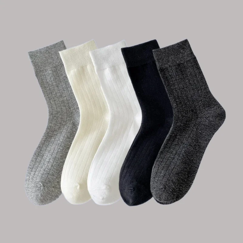 5 Pairs 2024 Fashion High Quality Socks Men's Solid Color Classic Mid-Calf Socks Solid Color Plain Men's All-Match Casual Socks