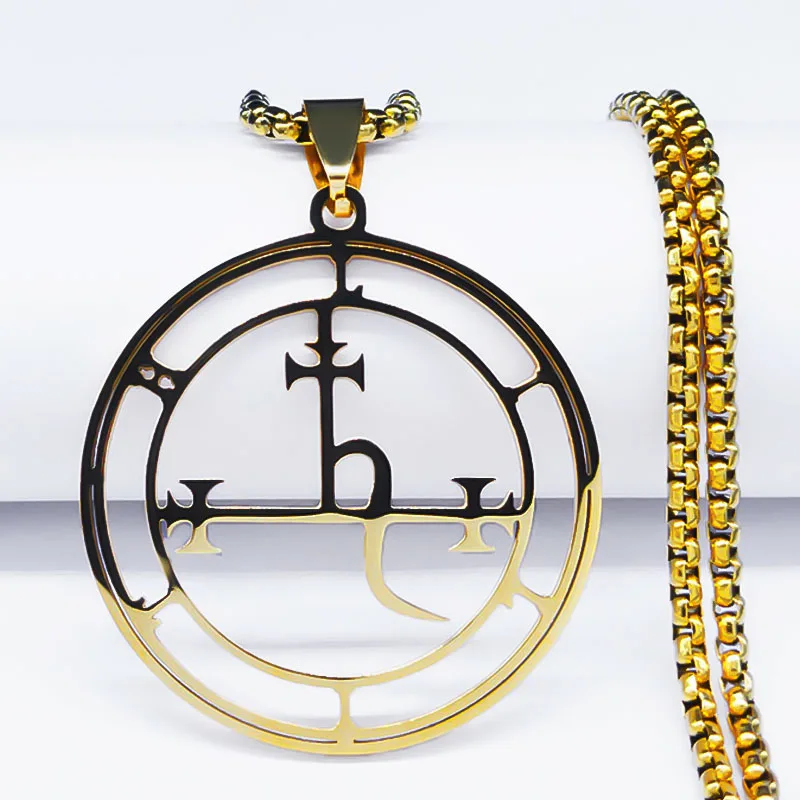 Stainless Steel Demon Seal Necklace Men/Women Gold Color Satan LILITH Pendants Necklaces Jewery collier homme 1332