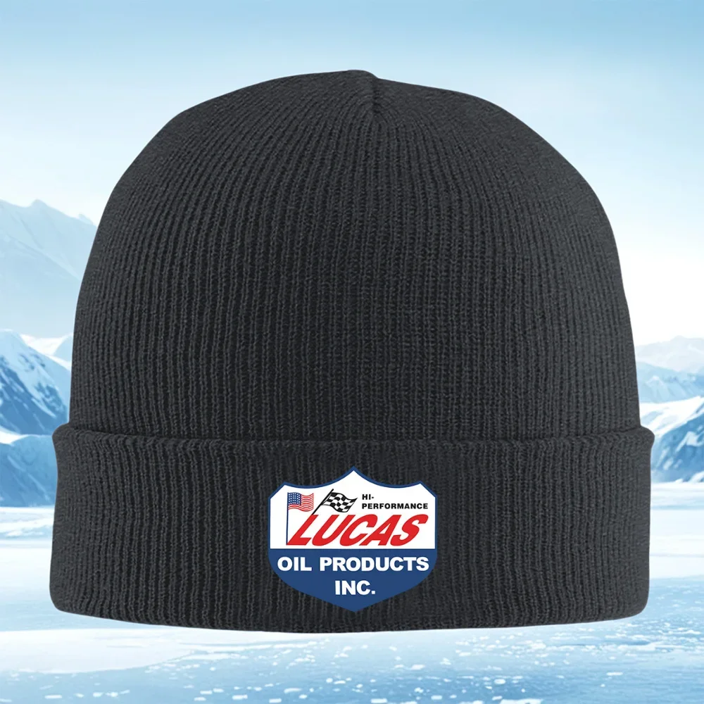 2026 Racing flag oil products logo Lucas performance Men Women Unisex Knitted Hat Beanie Pullover Cap Winter Thermal Warm Christ