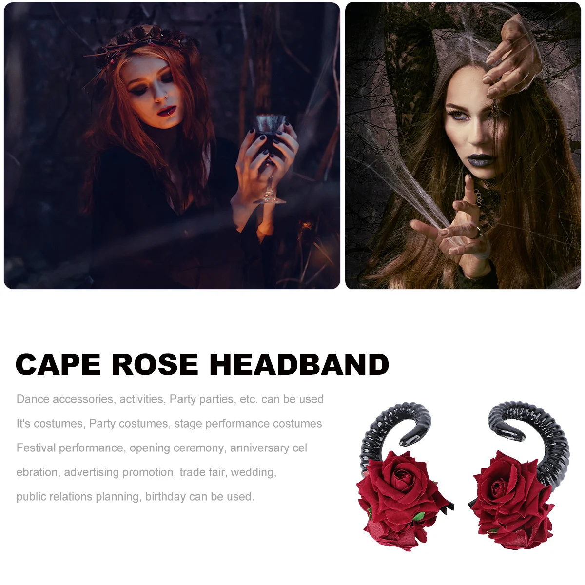 

1Pair Gothic Sheep Horn Rose Hairpin Exaggerated Festival Hair Jewelry for Halloween Cosplay Wedding Party Hair Ornament