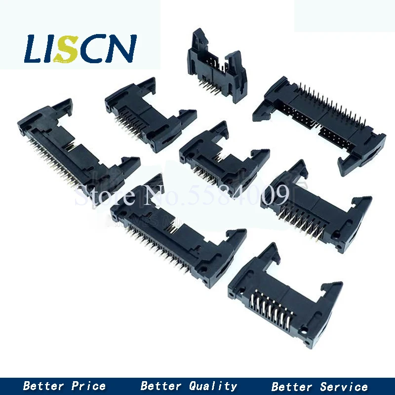 10pcs DC2 10/16/20/26/34/40 PIN 2.54MM pitch MALE SOCKET straight/Right angle idc box headers CONNECTOR 10P/20P/40P FOR FC Cable