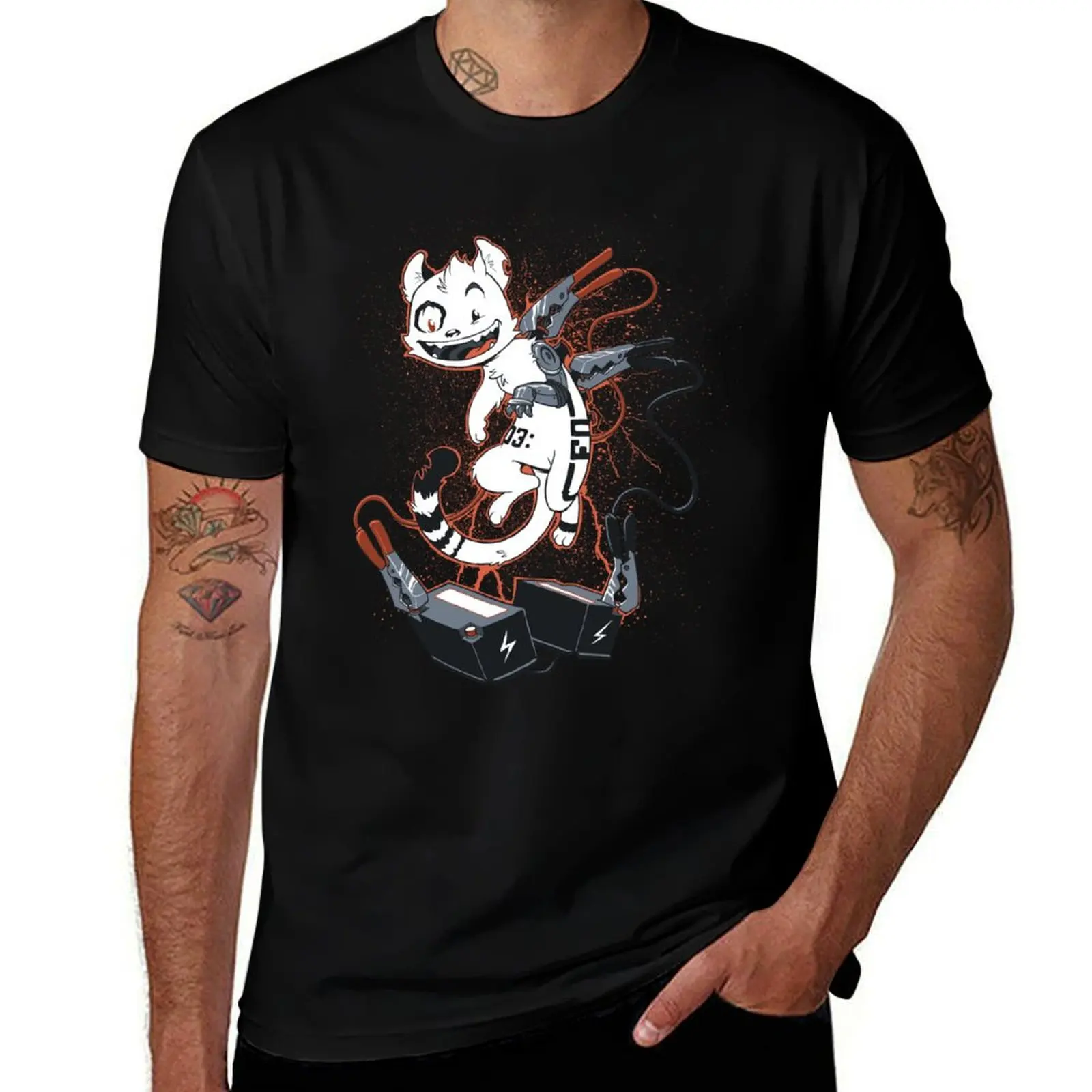

Cyber Cat Charges Up T-Shirt sports fans summer top street wear Short sleeve tee men workout shirt