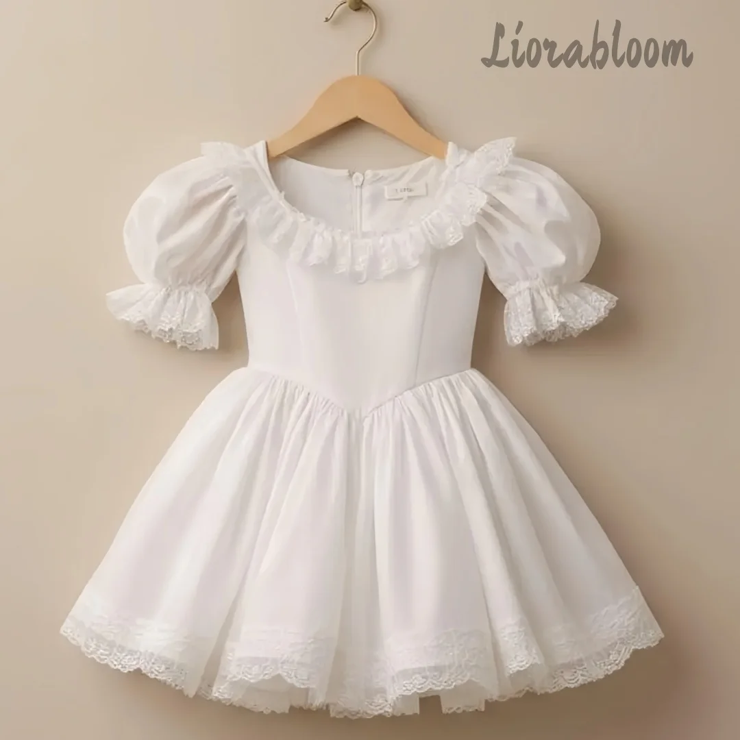 Gaun Formal Anak Perempuan Kustom, Gaun Pendek Lengan Mengembang, Gaun Pengiring Pengantin, Pakaian Pesta Pernikahan Wanita, Gaun Pernikahan