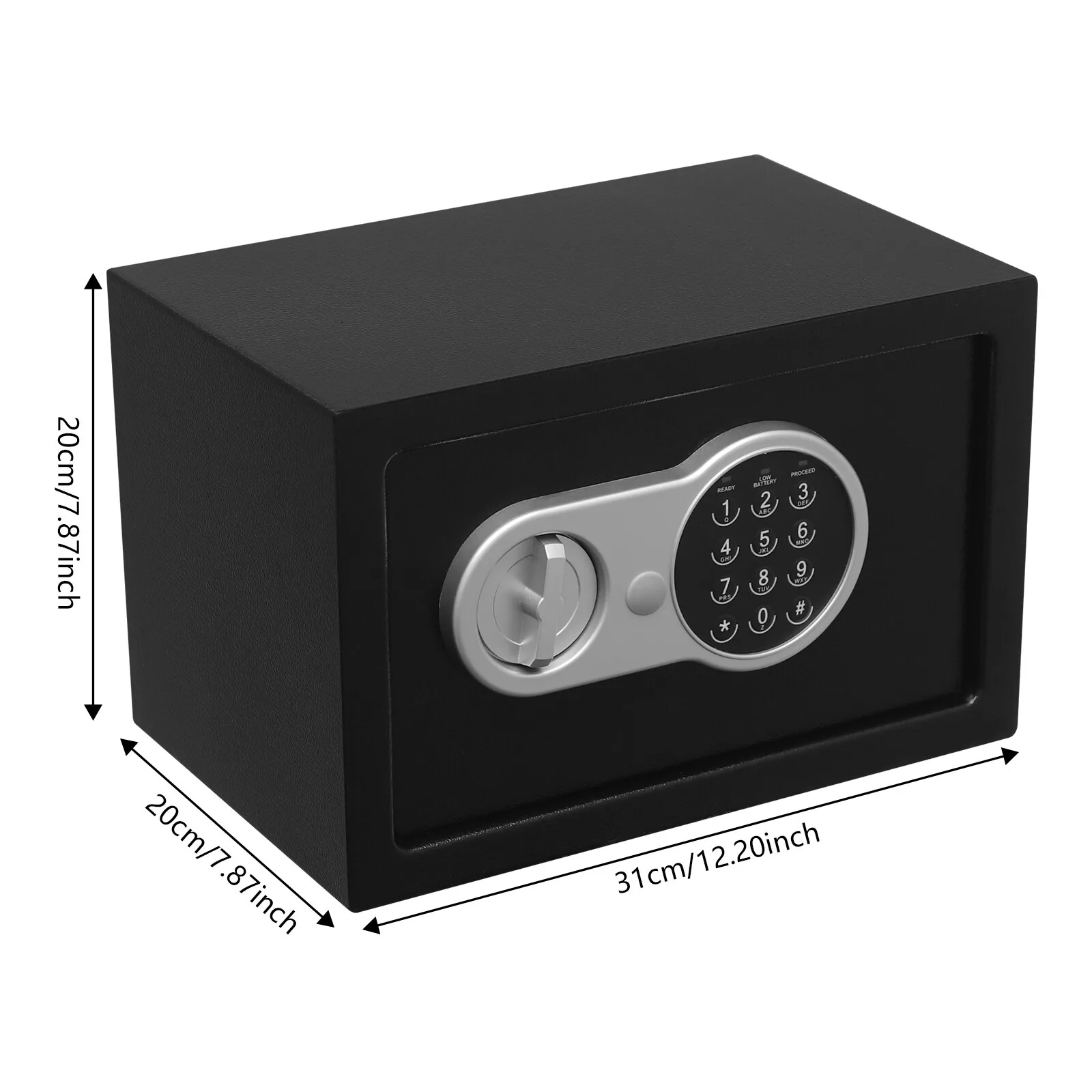 Q235B Steel Safe Box,Black Tabletop/Wall-mounted Safe Box with Keys,31*20*20cm Safe Box for Money/Cash/Jewelry ,Password/Key Dual Unlocking Safe Box