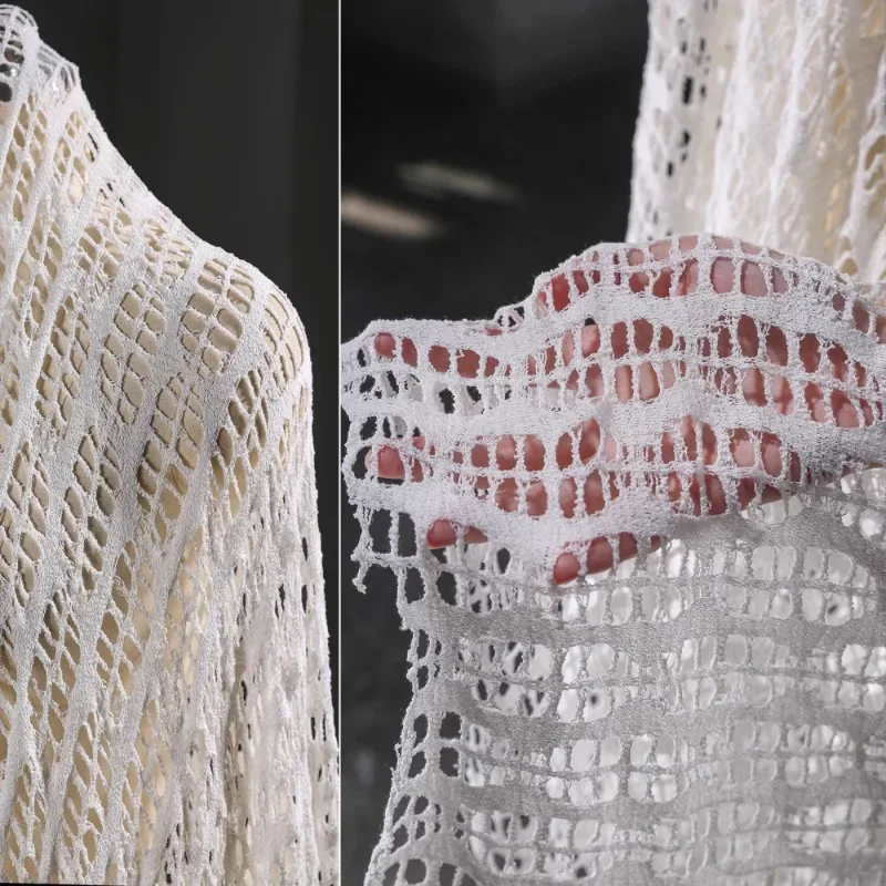 

White Tattered Hollow Knitted Net Fabric for Elastic Holes Creative DIY Clothing Design Cloth Apparel Diy Sewing By The Yard