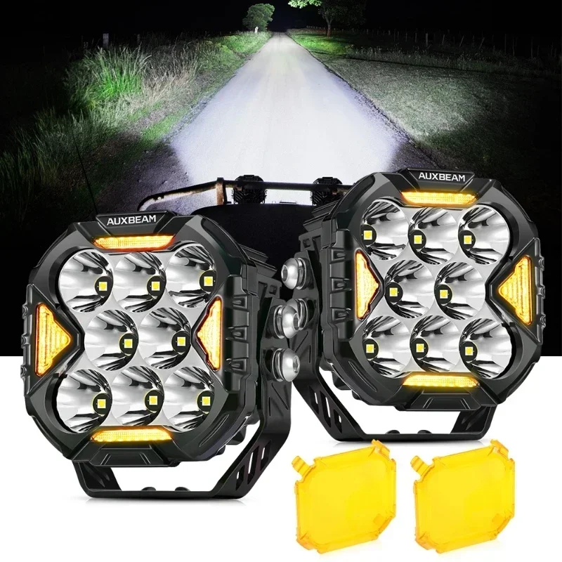 AUXBEAM 4 Inch 112W LED Cube Driving Light with Harness for Truck Pickup Offroad (Spot/Flood/Combo Beam)