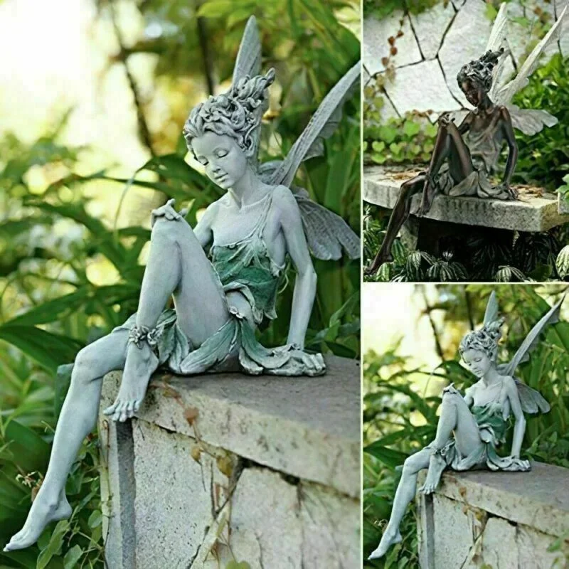 Playing The Flute Fairy Statue Angel Garden Sculpture Decoration Outdoor Garden Lawn Courtyard Resin Elves Crafts Artwork Gifts