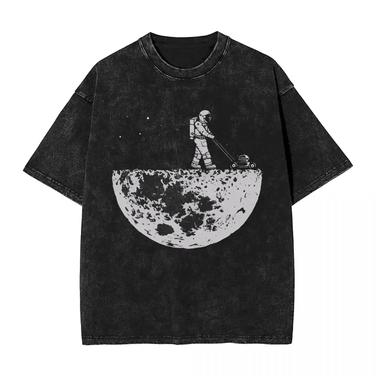 Astronauts Cherish The Lunar Environment Moon woman Men Washed Hot stamping Print T-Shirt, Cotton Tshirt Summer Short Sleeve Tee