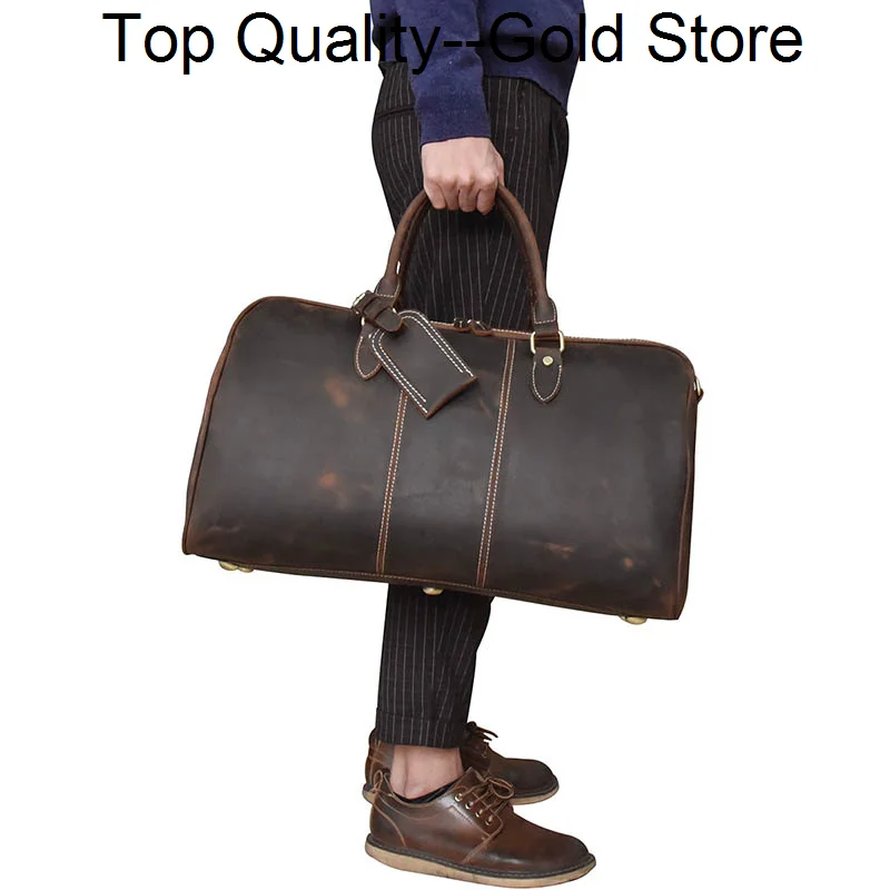 

Genuine Leather Men Travel Bag large Capacity Women 20" Vintage Cow Duffel Glossy Work Luggage carry on Bags