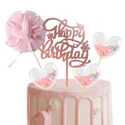 PinkHeart Happy Birthday Cake Topper  Birthday Cake Topper Lovely Heart Cupcake Toppers Picks Pink Cake Decorations for Birthday