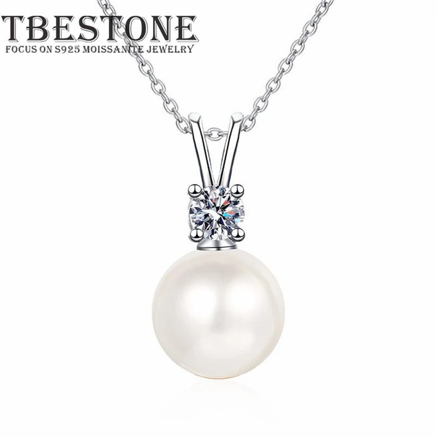 

Tbestone Freshwater Pearl 0.1ct Moissanite S925 Sterling Silver Exquisite Pendant Necklace Women's Jewelry жемчуг натуральный