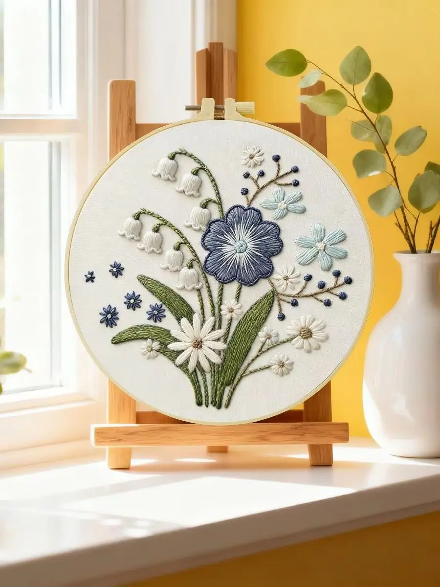 1 Stück 20X20CM/15X15CM 7,87/6,3 Zoll Blumen-Stickerei-Starter-Kit DIY-Kit DIY-Stickerei-Set für Anfänger – Detail 6