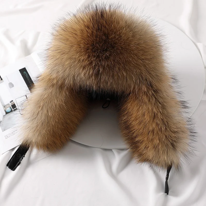 

Autumn And Winter Men's Outdoor Warm Real Fur Lei Feng Hat Fluffy Fox Fur Plus Ear Protection Leather Snow Ski Hat New