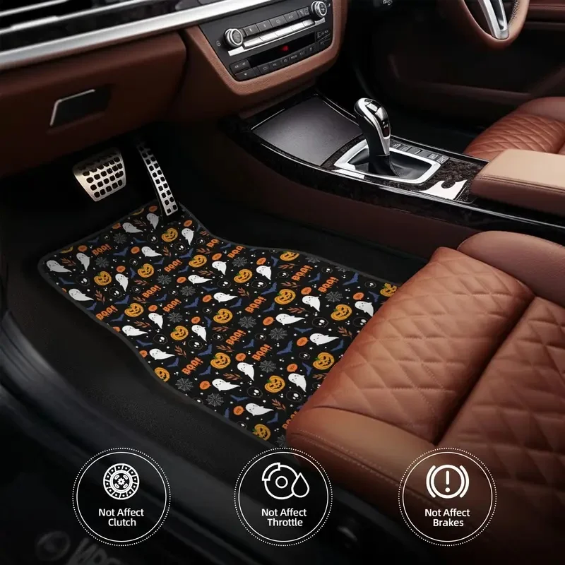 Halloween Pumpkin Ghost Cats Car Floor Mats of 4 Pieces Crystal Velvet Carpets Rugs Universal Car Front Rear Carpets Foot Mats 5