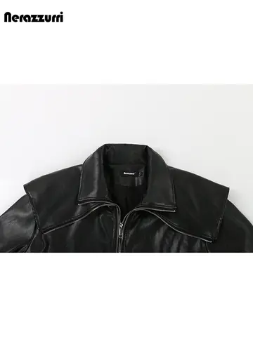 Nerazzurri Höst Cool Snygg Kort Orange Pu Läderjacka Dam Stand Collar Zip Up Svart Lyxiga Designer Unisex Kläder 10 best sales orange jacka för kvinnor - №8