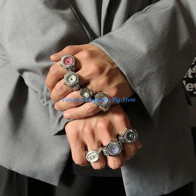 Pointer Watch Rings For Women Man Finger Ring Adjustable Strap Jewelry Punk Couple Ring Child Friend Gift Accessory