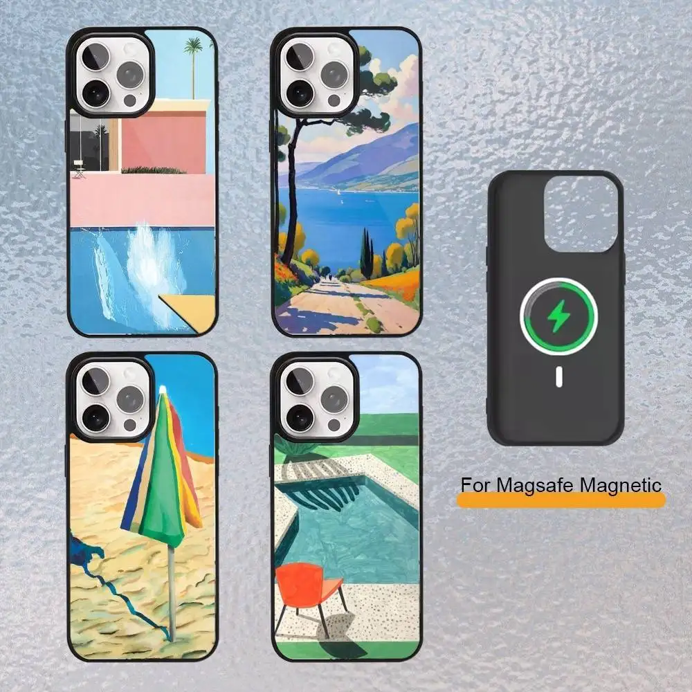 

D-David H-Hockney Art Phone Case For iPhone Magsafe Magnetic 17,16,15,14,13,12,11 Wireless Charging cover