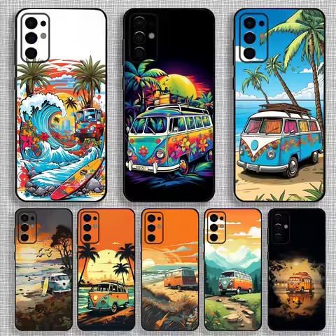 Combi Van Surf Phone Case For Samsung S24,S21,S22,S23,S30,Ultra,S20,Plus,Fe,Lite,Note,10,9,5G Black Soft Cover