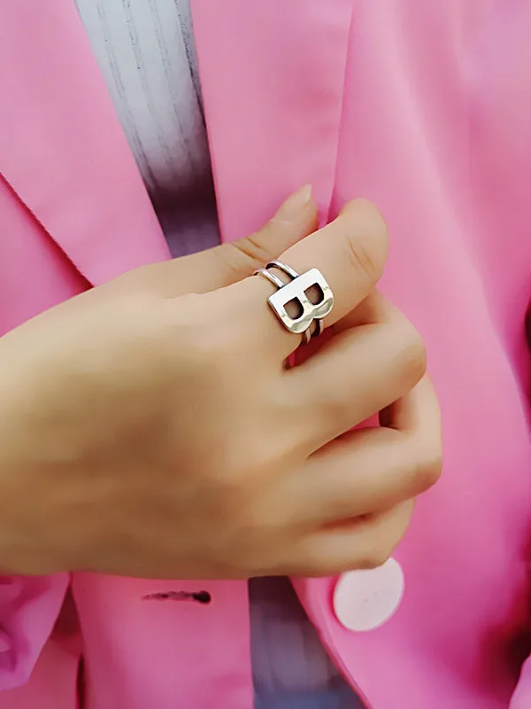 

Trendy S925 Thai Silver Ring with Exaggerated Letter B Adjustable Open Design for Men And Women Faionable Daily Wear