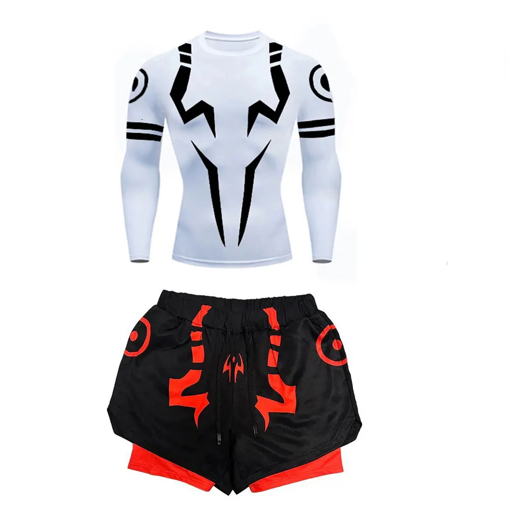 Anime Jujutsu Kaisen Compression Set Fitness Suit for Men Quick Dry 3D Compression Shirt+Gym Shorts Running Workout Sportswear