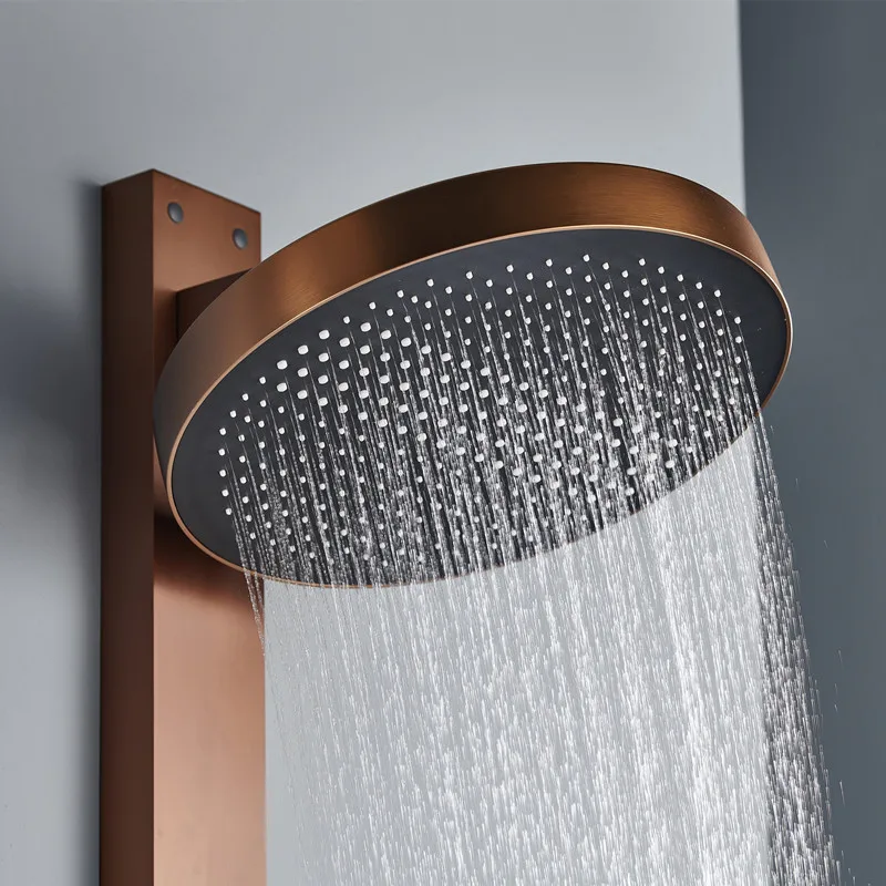 2026 Hot Sale Bathroom Brass Waterfall Rainfall Thermostatic Triple Handle Brushed Shower Set Slide Bar Panel Wall Mounted view 3