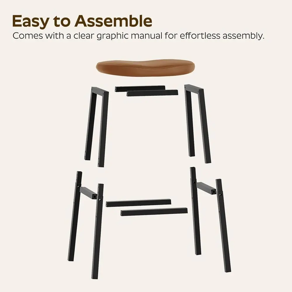 Pair of Saddle-Style Bar Stools, Brown & Black, Curved Seat, Counter Height, with Footrests, Suitable for Kitchen, Dining, and L