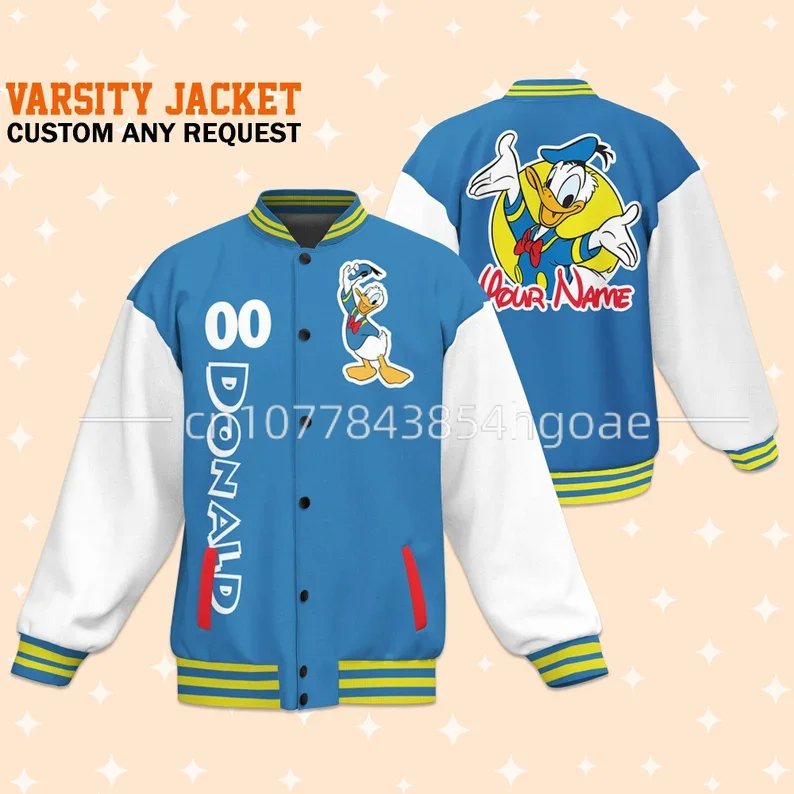 

2023 NEW Personalized Donald Duck Disney Baseball Jacket Love Donald Duck Cartoon Movie Fans Father's Day Mother's Day Baseball