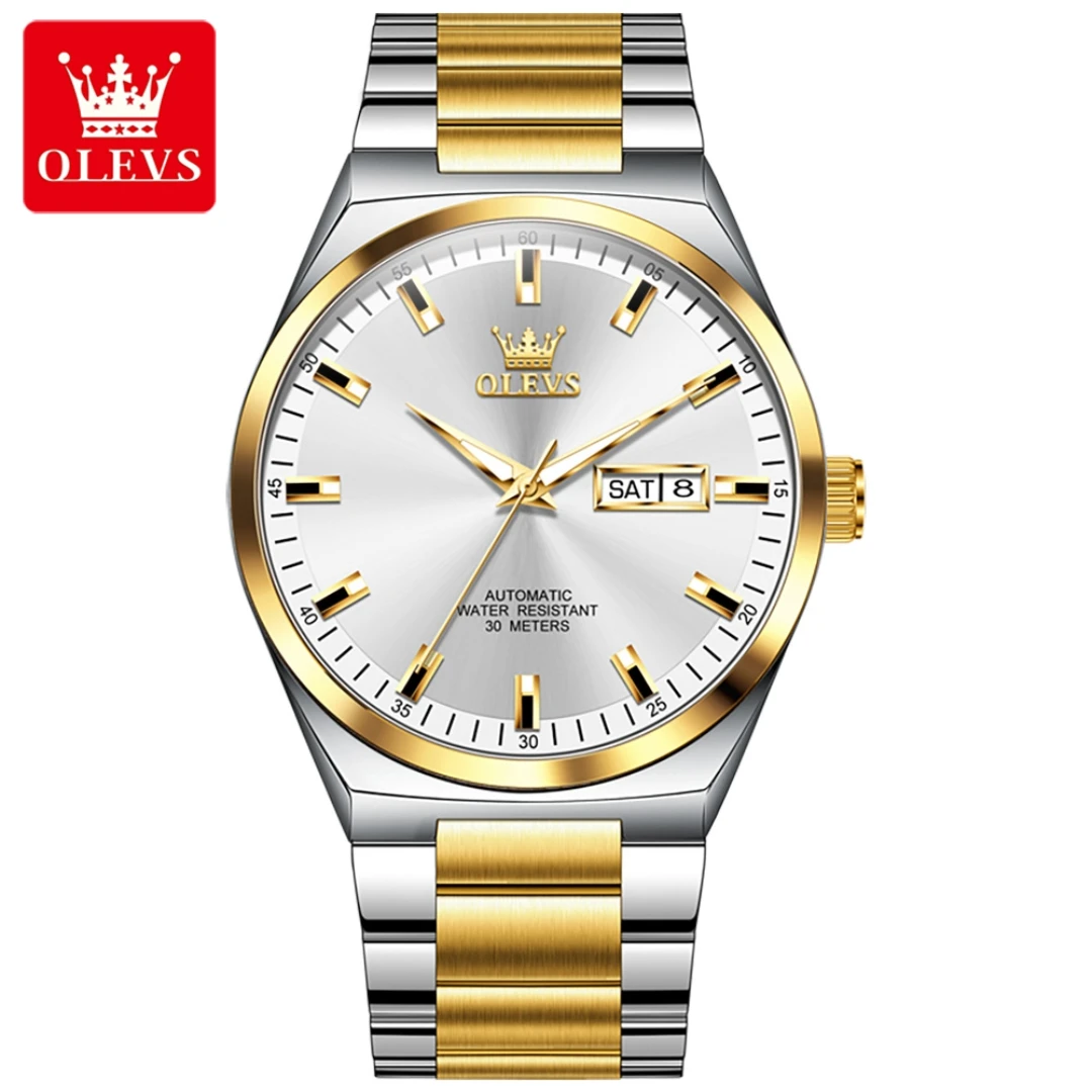 

OLEVS 9907 Mechanical Fashion Watch Gift Stainless Steel Watchband Round-dial Wristwatch Week Display Calendar