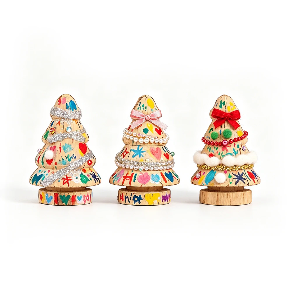 Natural Wood DIY Christmas Tree Blank Unfinished Paintable Ornament For Kids Handmade Christmas
