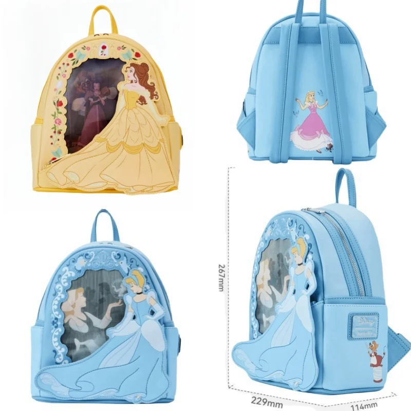 

New Loungefly Disney Beauty And Beast Backpack Cinderella Princess Bag Backpack Perspective Mini Kids Cute Backpack Girl Gifts