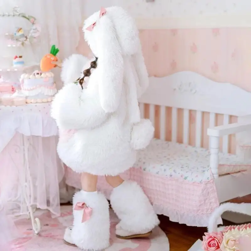 New Children's Plush Rabbit Play Set White Tops Pants Hat Animal Set Girl Halloween Party Costume Cartoon Role Playing Dress