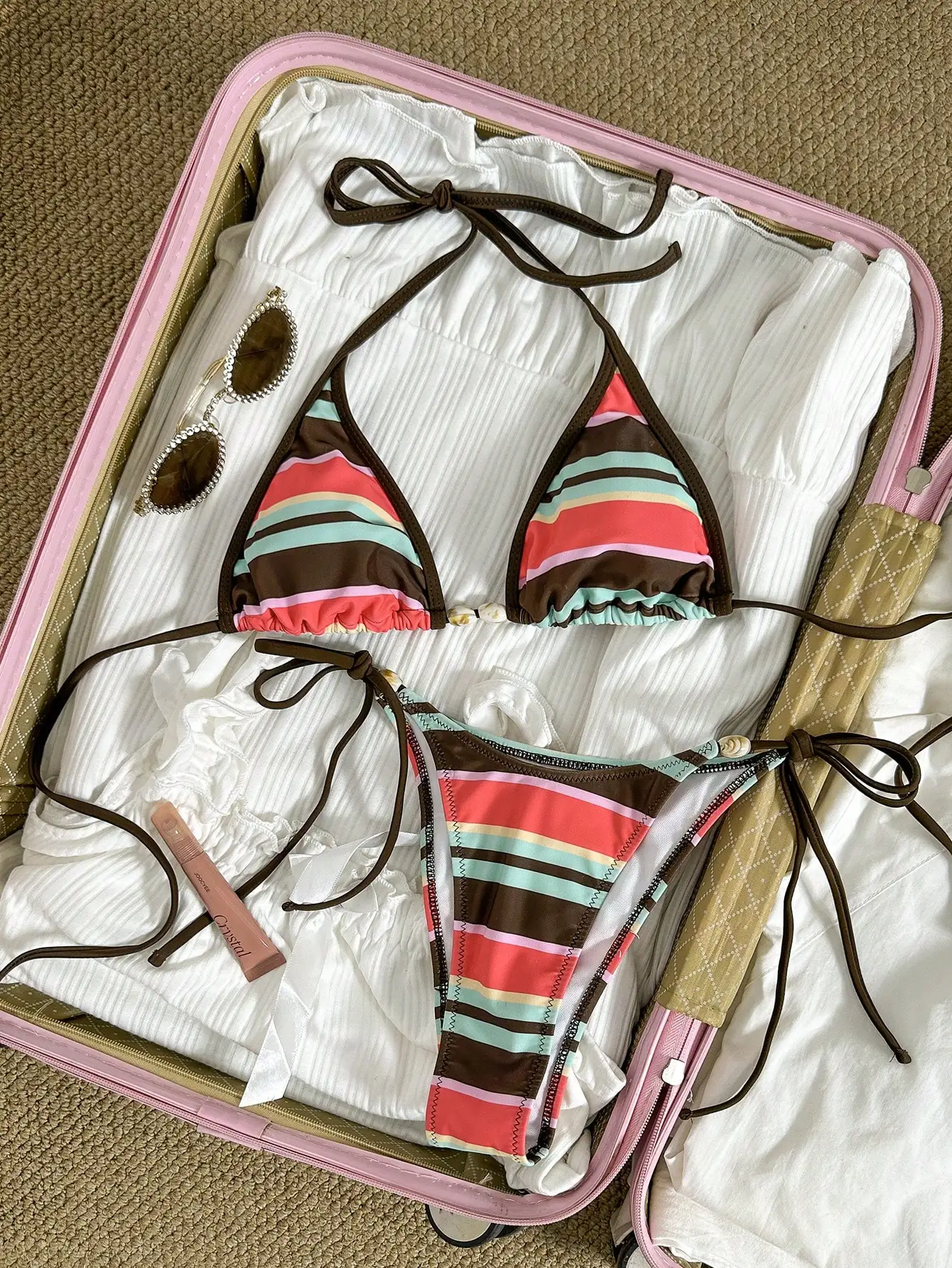 

Женский комплект бикини в ретро-стиле с полосками и завязками на талии, пляжный купальник