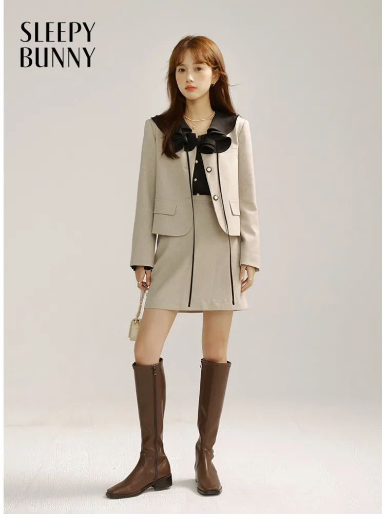 

Элегантный шикарный пиджак, комплект женского короткого пиджака и мини-юбки с высокой талией, офисный повседневный наряд для весенне-осеннего модного образа